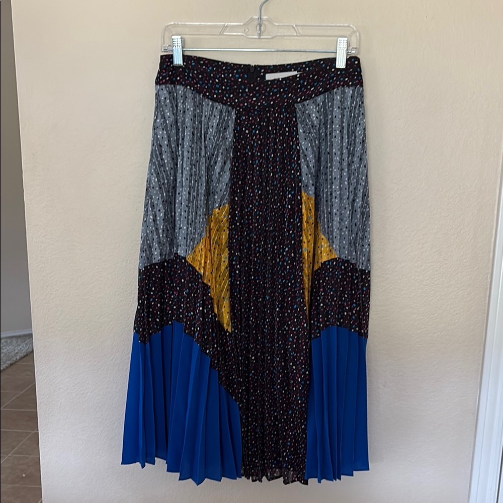 Coach Blue and Black Pleated Midi Skirt Cocktail